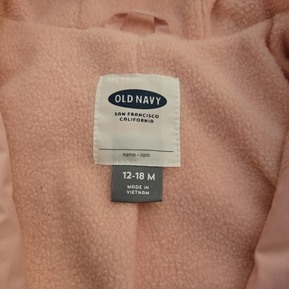 Old Navy‎ Toddler Girls Pink Fleece Lined Hooded Jacket with Ears 12-18 Months